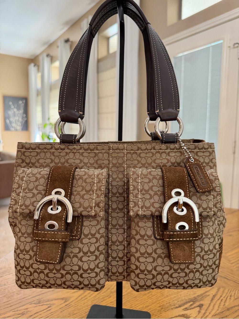 VINTAGE Coach SoHo Signature Canvas Leather and Suedes Double Buckle Bag